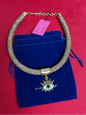 Kurt Geiger Gold Beaded Choker with Blue Evil Eye Charm